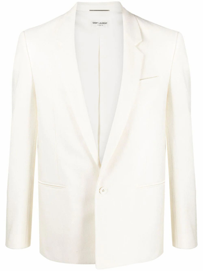 Shop Saint Laurent White Silk Blazer