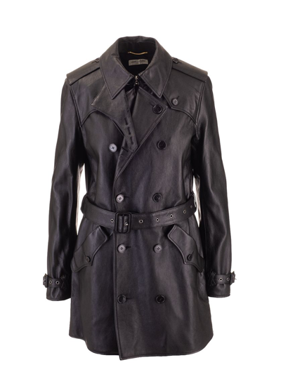 Shop Saint Laurent Women's Black Leather Trench Coat