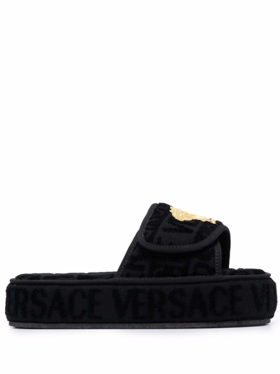 Shop Versace Black Cotton Sandals