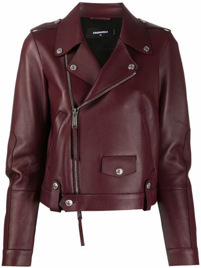 Shop Dsquared2 Dsquared Women's Burgundy Leather Outerwear Jacket