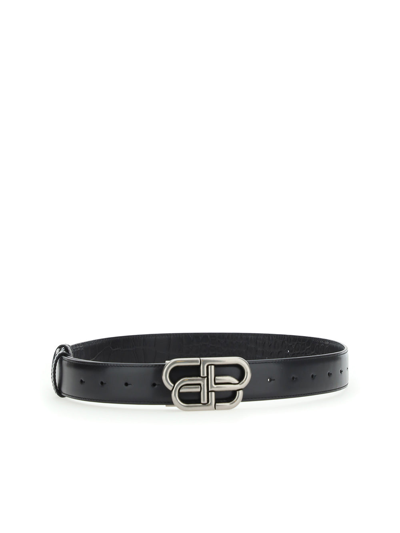Shop Balenciaga Bb Reversible Belt In Black