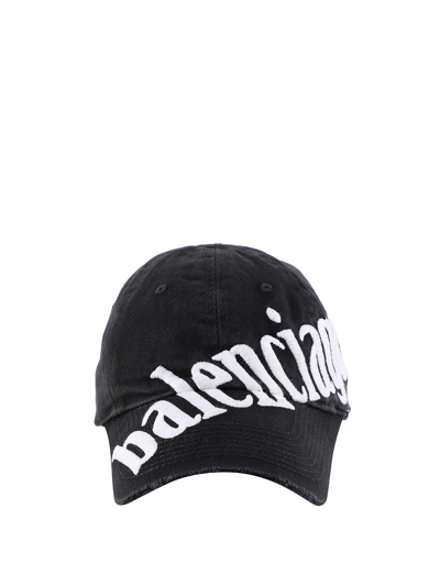 Shop Balenciaga Logo Embroidered Diagonal Cap In Black