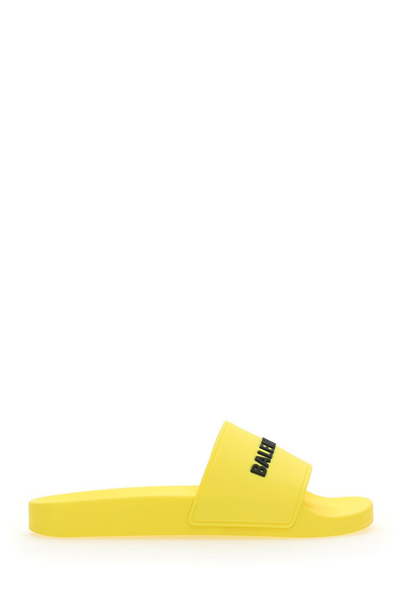 Shop Balenciaga Logo Printed Pool Slides In Yellow