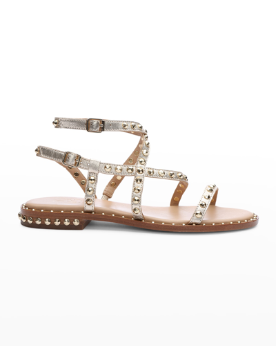 Shop Ash Petra Metallic Stud Flat Sandals In Light Gold