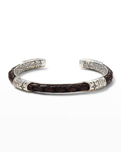Shop Konstantino Men's Cassiopeia Sterling Silver & Leather Cuff Bracelet In Brown
