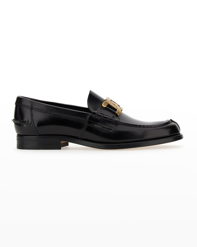 Shop Tod's Men's Catena Anelli Met Doap Cuoio 26c Leather Loafers In Black