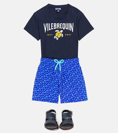 Shop Vilebrequin Jihin Printed Swim Trunks In Bleu De Mer