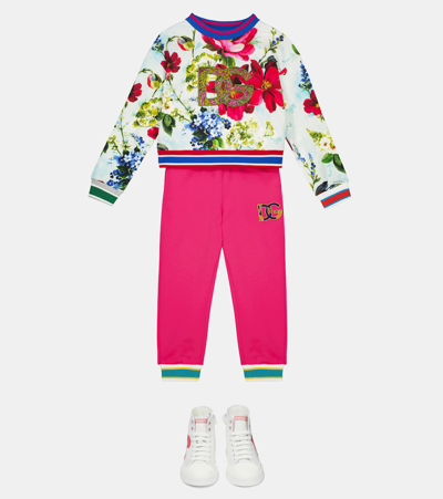 Shop Dolce & Gabbana Logo Cotton Jersey Sweatpants In Rosa Shocking
