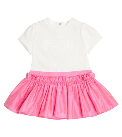 Shop Fendi Baby Jersey And Taffeta T-shirt Dress In Gesso+bubblegum