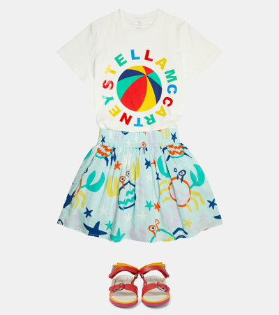 Shop Stella Mccartney Printed Cotton Skirt In Celeste/multicolor