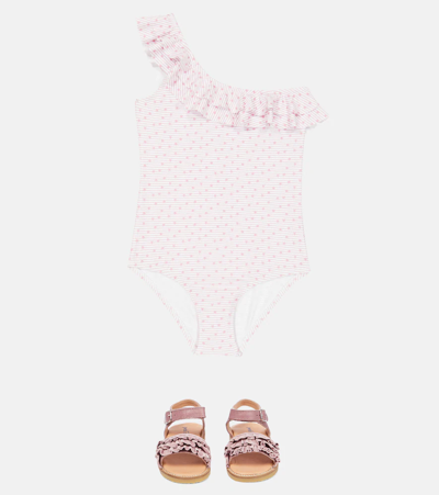 Shop Melissa Odabash Baby Keira One-shoulder Swimsuit In Pink Stars