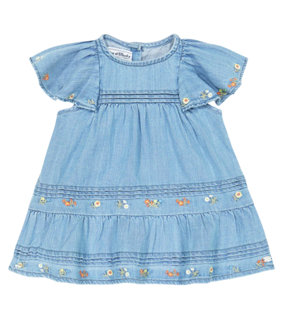 Shop Tartine Et Chocolat Baby Floral Chambray Dress In Chambrray Clair