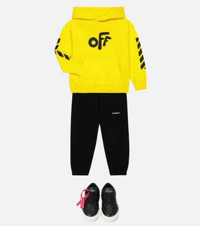 Shop Off-white Logo Cotton Hoodie In Yellow Black