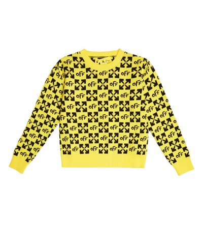 Shop Off-white Logo Intarsia Cotton Sweater In Yellow Black
