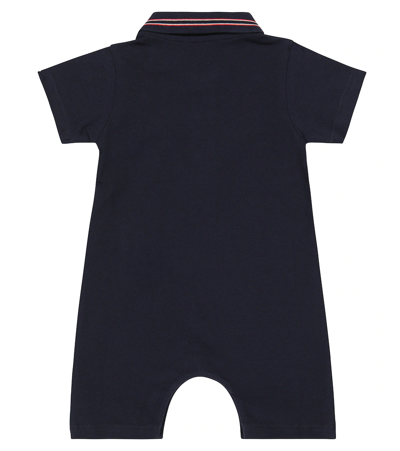 Shop Moncler Baby Cotton-blend Romper In Navy