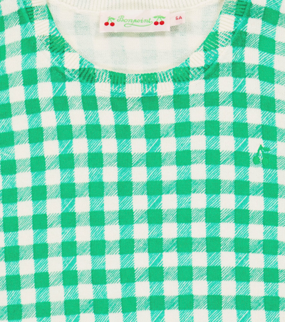 Shop Bonpoint Albane Gingham Cotton T-shirt In Green