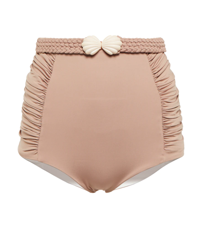 Shop Johanna Ortiz Cape Of Good Reversible Bikini Bottoms In Camel/ecru