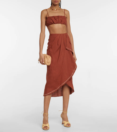 Johanna Ortiz Illusion Linen Crop Bra Top In Dark Skin Brown