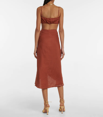 Johanna Ortiz Illusion Linen Crop Bra Top In Dark Skin Brown