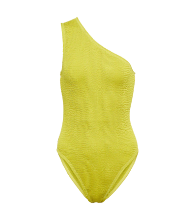 Shop Bottega Veneta One-shoulder Swimsuit In Kiwi