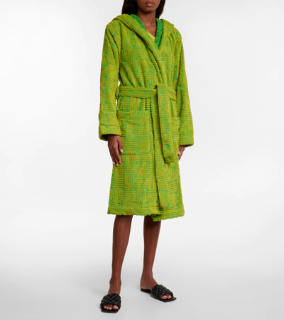 Shop Bottega Veneta Cotton Terry Bathrobe In Parakeet/kiwi