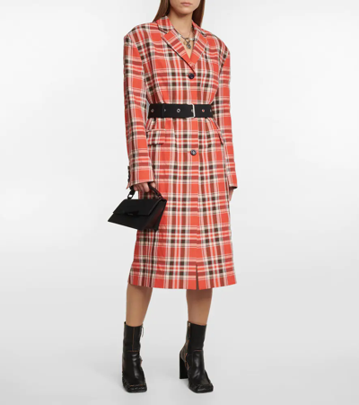 Shop Acne Studios Belted Checked Coat In Red/brown