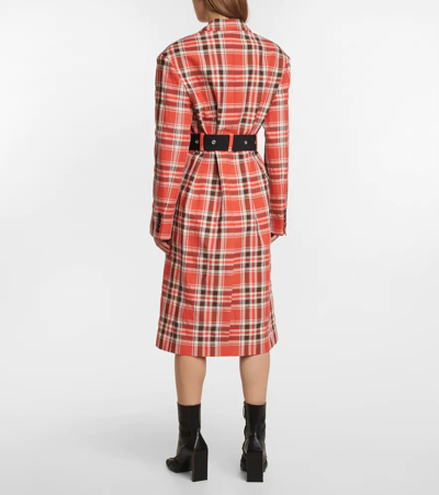 Shop Acne Studios Belted Checked Coat In Red/brown