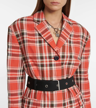 Shop Acne Studios Belted Checked Coat In Red/brown