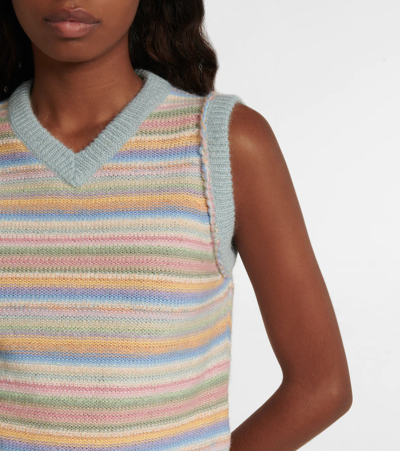 Shop Acne Studios Striped Intarsia Sweater Vest In Pale Blue/multi