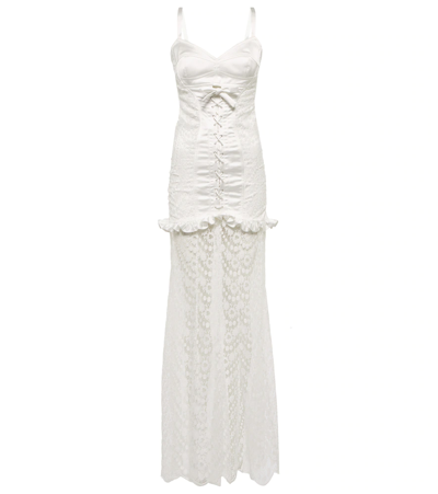 Shop Alessandra Rich Lace-up Lace And Duchesse Gown In White
