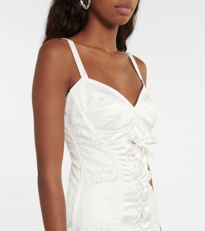 Shop Alessandra Rich Lace-up Lace And Duchesse Gown In White
