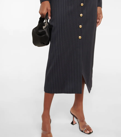 Shop Alessandra Rich Pinstriped Wool Midi Dress In Navy Blue