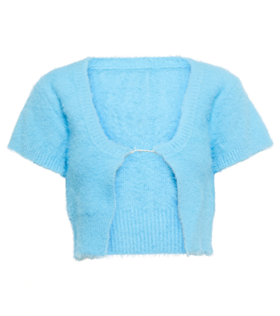 Shop Jacquemus La Maille Neve Cropped Cardigan In Light Blue