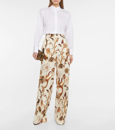 Shop Dorothee Schumacher Summer Ease Printed Linen Pants In Brown Flowers