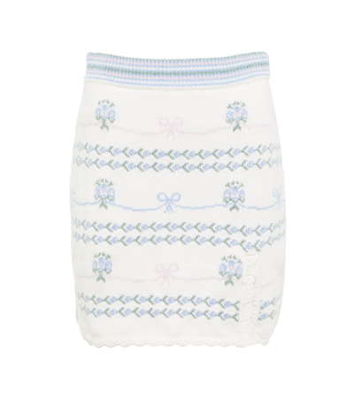 Shop Loveshackfancy Pawley Cotton And Wool-blend Miniskirt In Blue Bells Bouquet