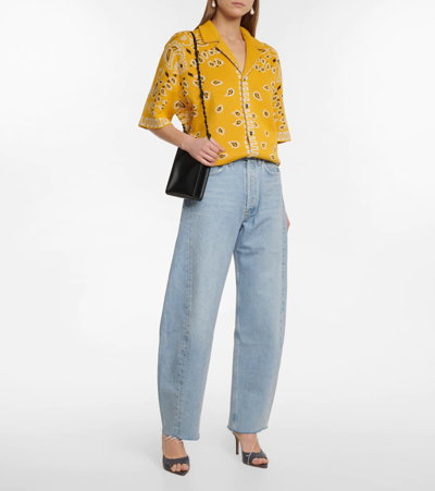 Agolde 'luna' Light Blue Jeans With Logo Patch On The Rear And Fringed Hem In Void