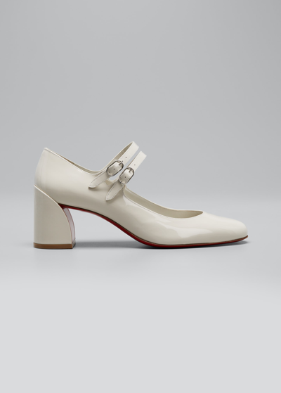 Shop Christian Louboutin Miss Jane Patent Red Sole Pumps In White