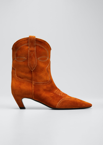Shop Khaite Dallas Western Suede Ankle Boots In Caramel