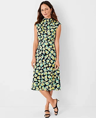 Shop Ann Taylor Petite Floral Mock Neck Midi Flare Dress In Spring Daisy