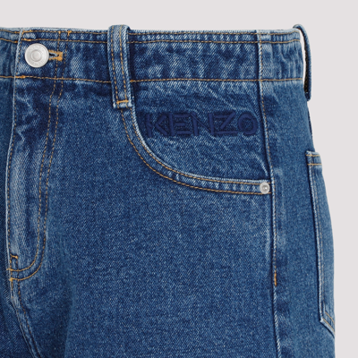 Shop Kenzo High Waist Denim Shorts Pants In Blue