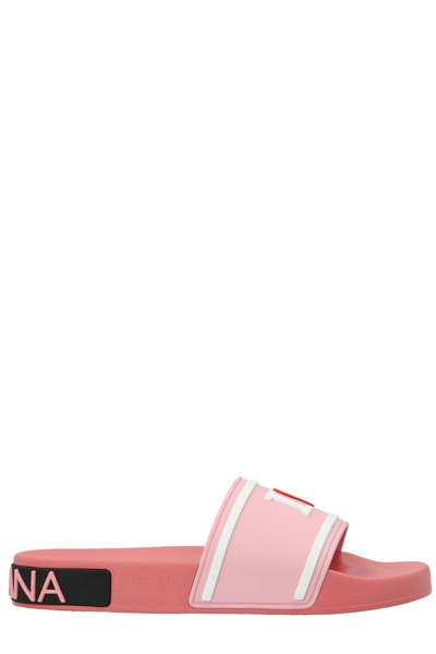Shop Dolce & Gabbana I Love D&g Flat Slides In Pink