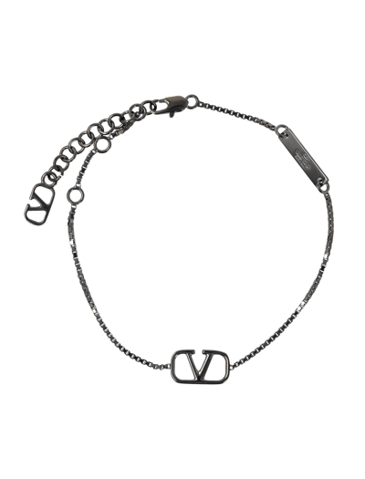Shop Valentino Vlogo Plaque Bracelet In Silver