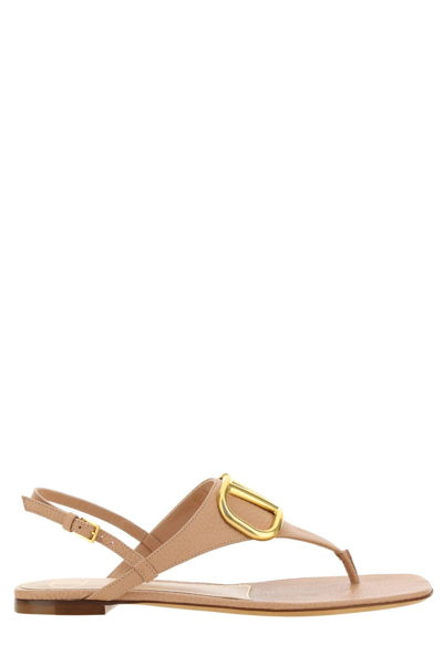 Shop Valentino Logo Plaque Slingback Sandals In Gold