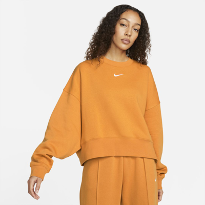 Shop Nike Women's  Sportswear Collection Essentials Oversized Fleece Crew Sweatshirt In Brown