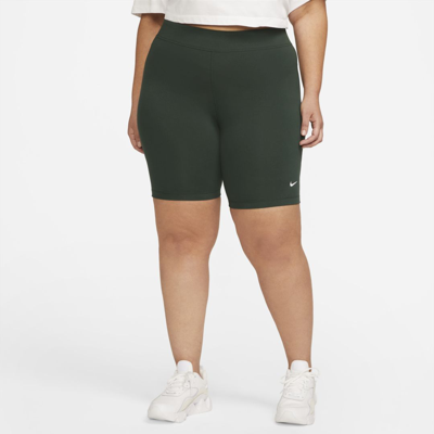 Shop Nike Sportswear Essential Women's Mid-rise Bike Shorts In Pro Green,white