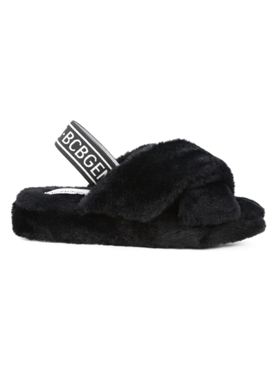 Shop Bcbgeneration Women's Soffi Faux-fur Logo Slingback Slippers In Black