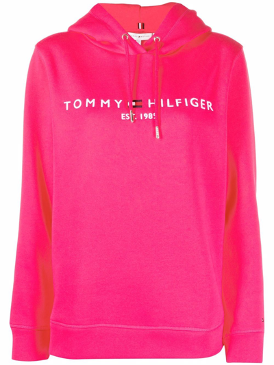 Tommy Hilfiger Embroidered-logo Cotton Hoodie In Rosa | ModeSens