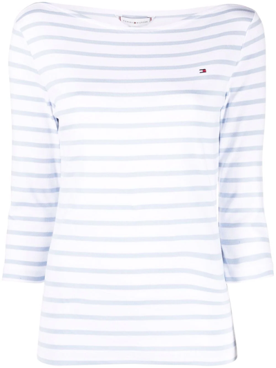 Shop Tommy Hilfiger Stripe-print Boat-neck T-shirt In Blau