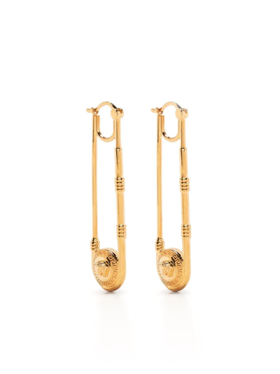 XS NEW $395 VERSACE TRIBUTE Gold Tone Brass LOGO MEDUSA Head Safety Pin  RING NIB