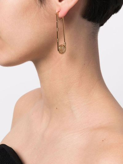 Shop Versace Safety Pin-detail Earrings In Gold